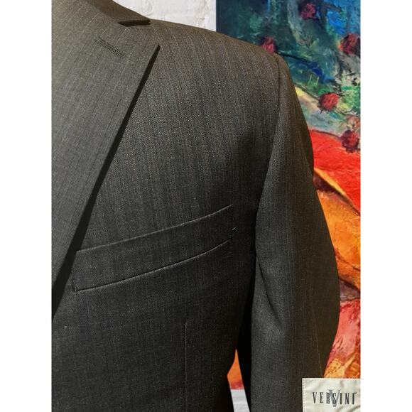 Versini Mens 46R 40x30 Gray Tan Stripe 2 Piece Suit - Picture 3 of 16
